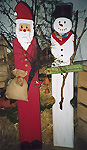 Hozfigur Weihnachtsmann Schneemann